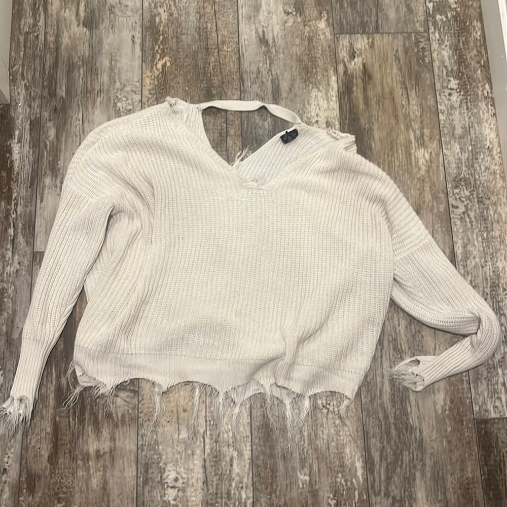Crème Distressed Sweater